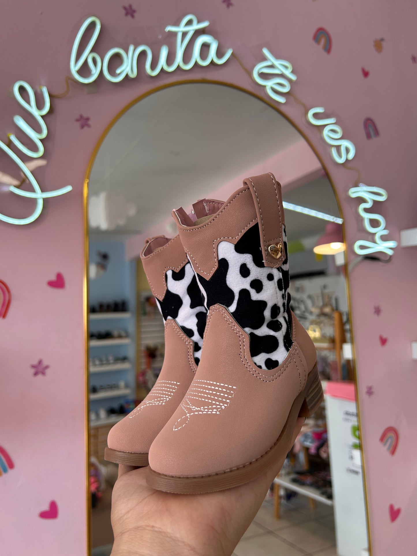 Bota vaquera rosa/vaca #920