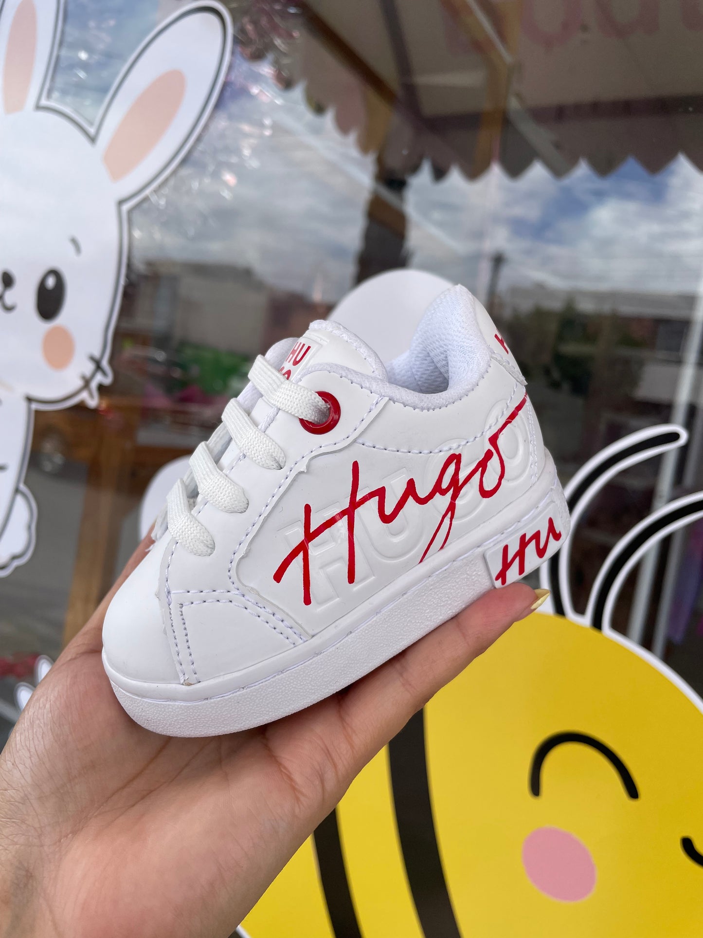 Tenis bebe hugo blanco/rojo