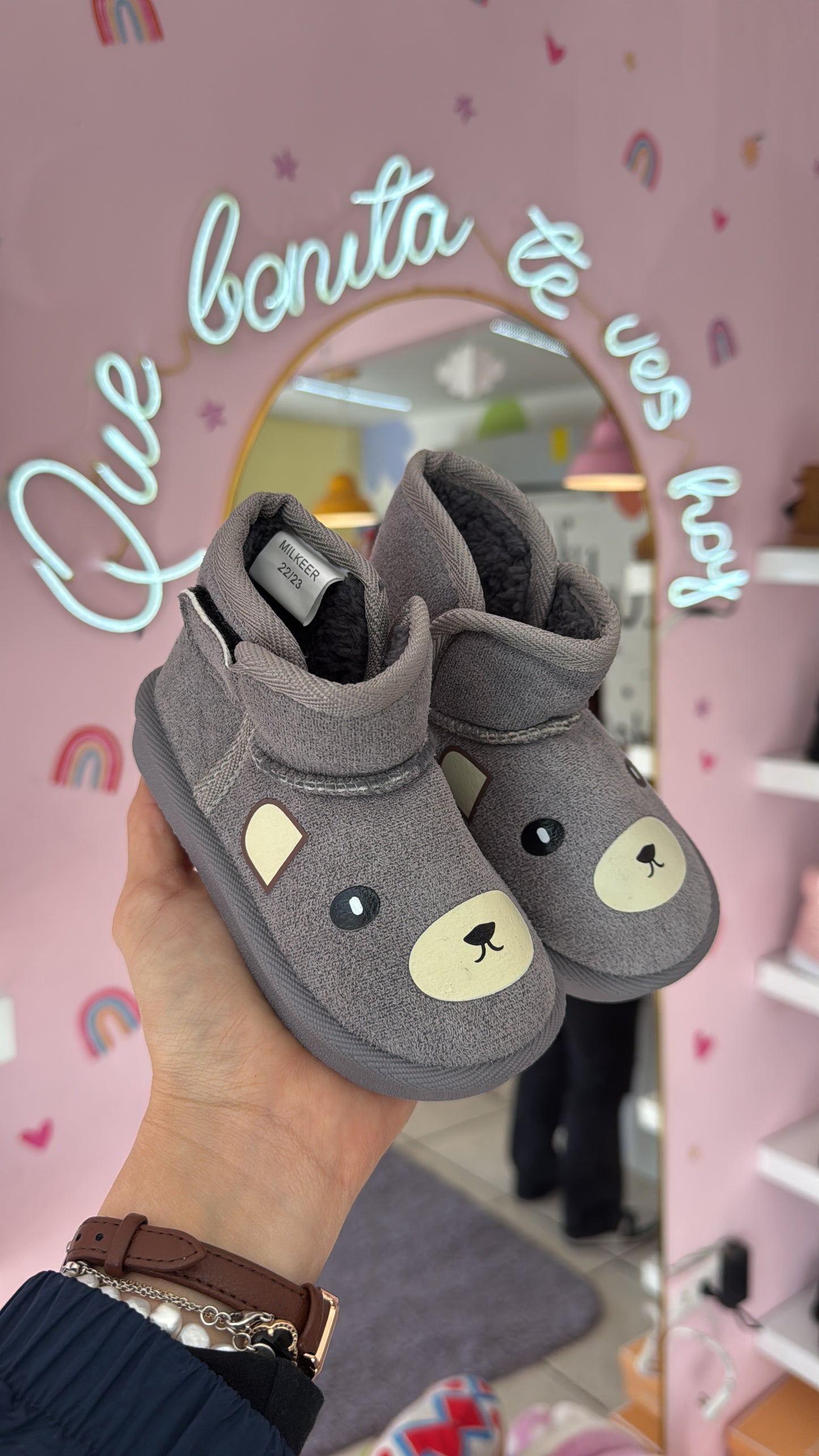 Pantufla botin osito gris