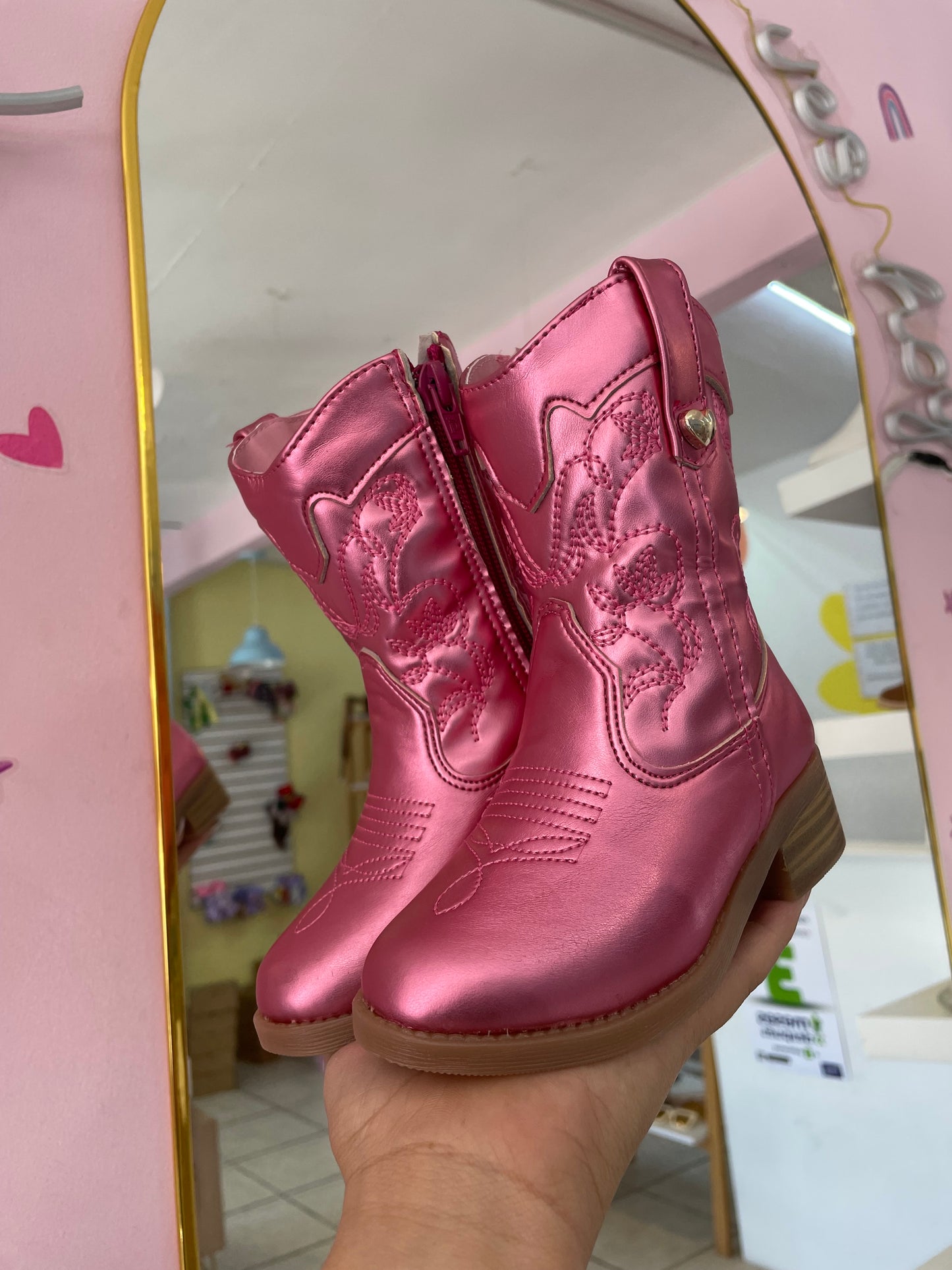 Bota Vaquera Rosa Metalico