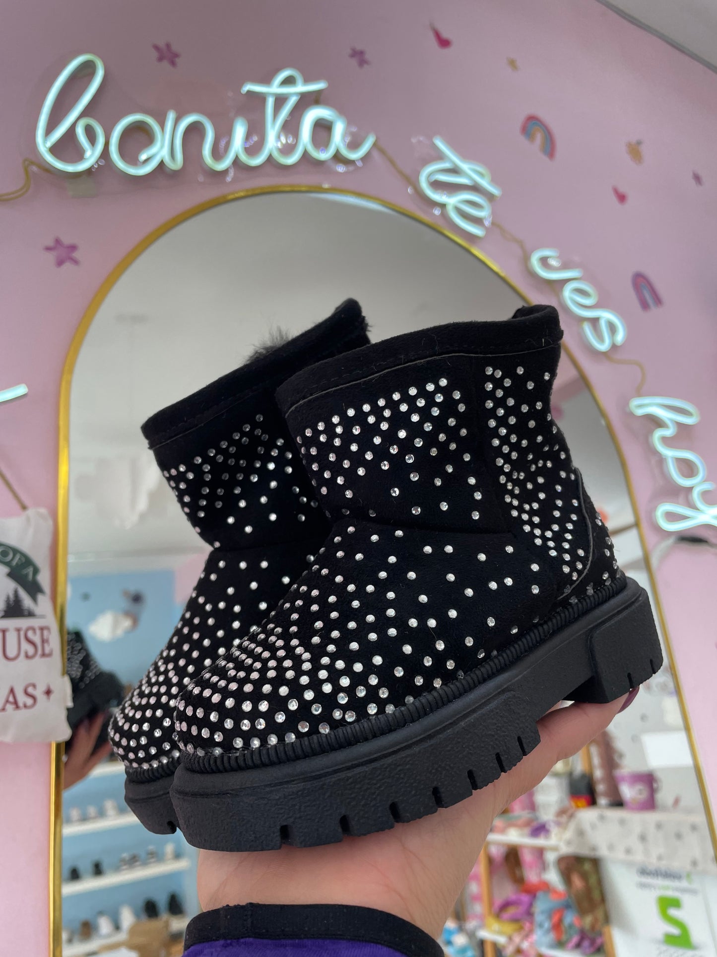 Botin Afelpado Negro/Brillos
